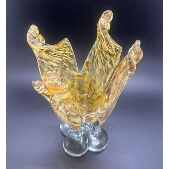 Murano Vintage Handmade Glass White Amber  Vase with Twisted Edges 7.5 x 5 - Picture 4 of 7